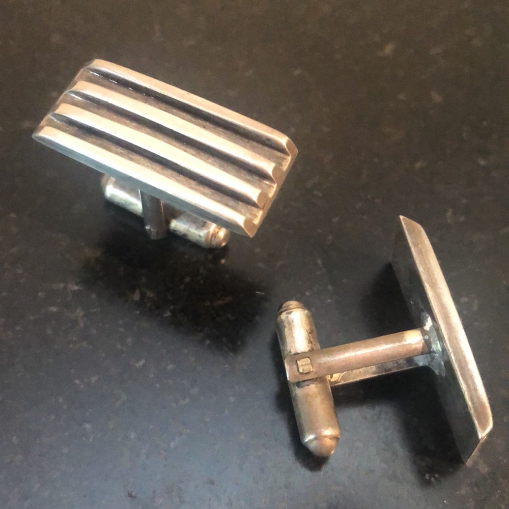 Mid Century Modern Minimalist Industrial Geometric Cuff Links Sterling- Vintage